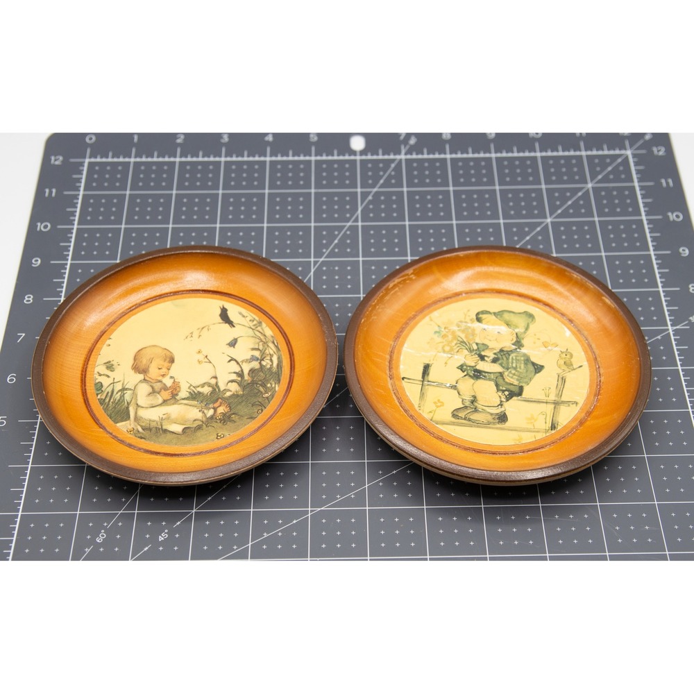 Vintage Hummel Style Wooden Wall Plaques Set of 2 Boy and Girl Decor 5.5 Inch